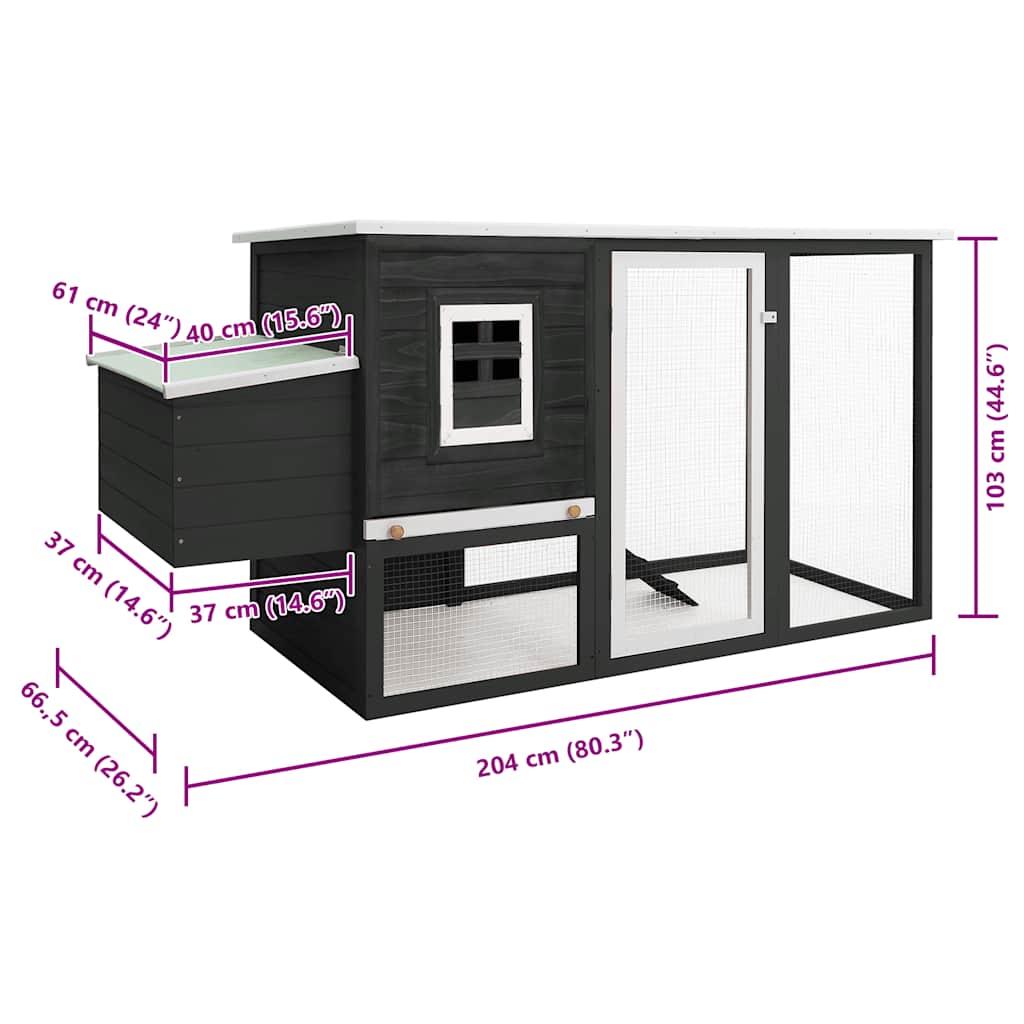 vidaXL Outdoor Chicken Cage Hen House with 1 Egg Cage Grey Wood