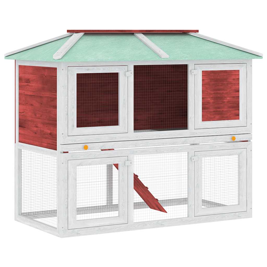 vidaXL Animal Rabbit Cage Double Floor Red Wood