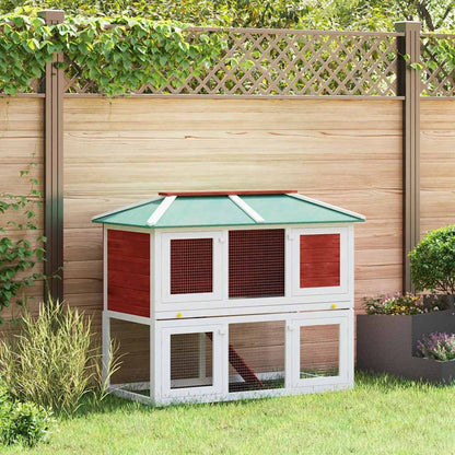 vidaXL Animal Rabbit Cage Double Floor Red Wood