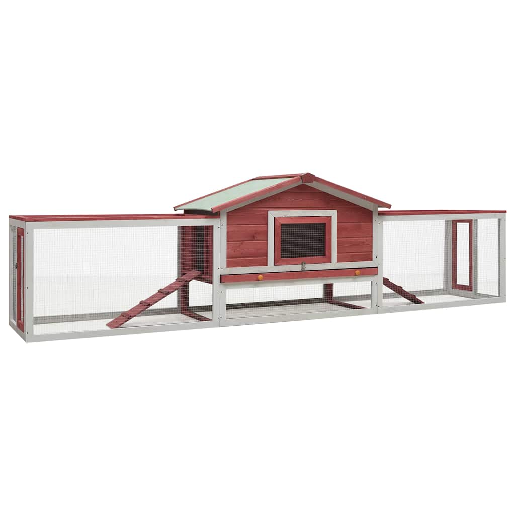 170860 vidaXL Rabbit Hutch Red 310x70x87 cm Solid Pine & Fir Wood