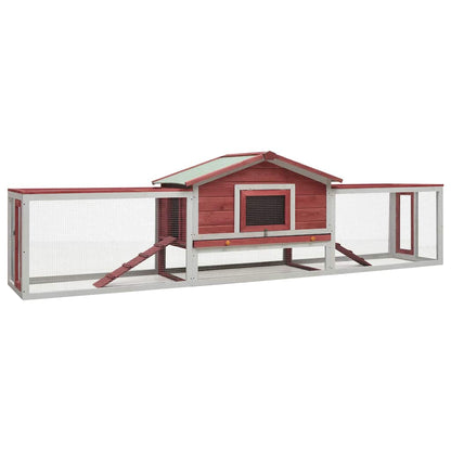 170860 vidaXL Rabbit Hutch Red 310x70x87 cm Solid Pine & Fir Wood