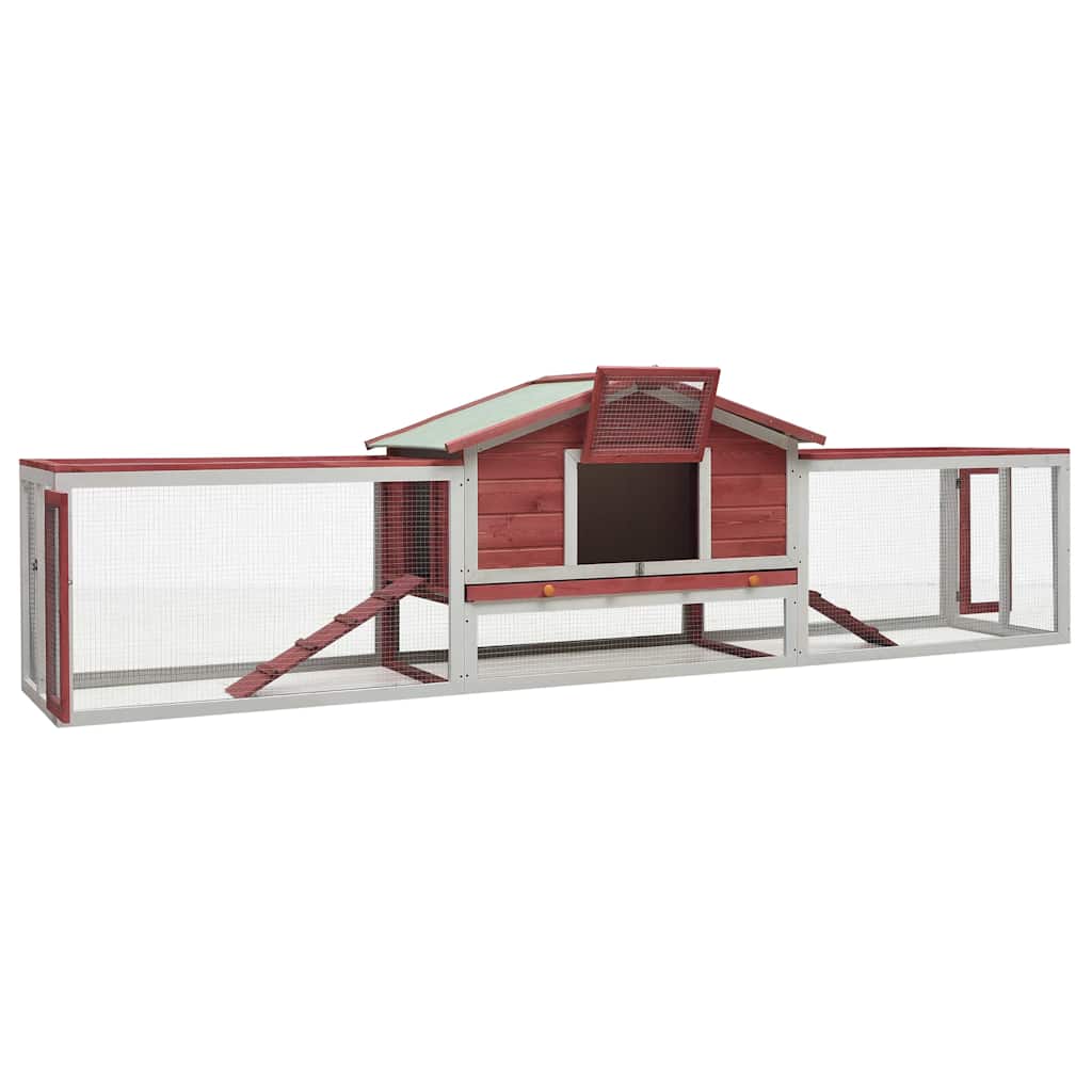 170860 vidaXL Rabbit Hutch Red 310x70x87 cm Solid Pine & Fir Wood