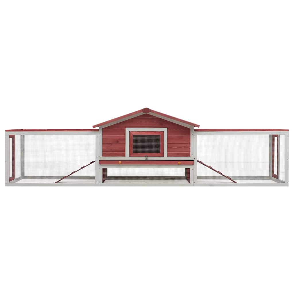 170860 vidaXL Rabbit Hutch Red 310x70x87 cm Solid Pine & Fir Wood