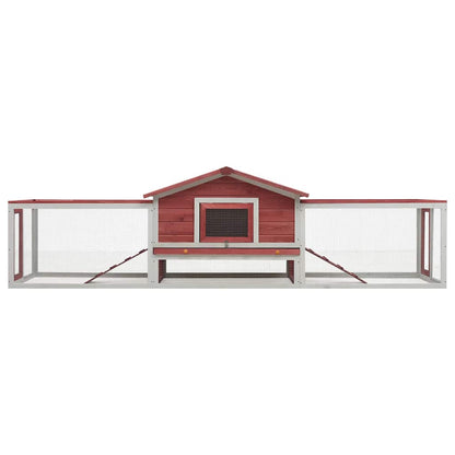 170860 vidaXL Rabbit Hutch Red 310x70x87 cm Solid Pine & Fir Wood