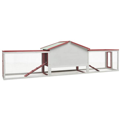 170860 vidaXL Rabbit Hutch Red 310x70x87 cm Solid Pine & Fir Wood