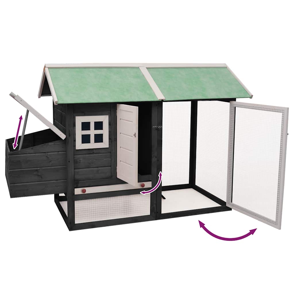 vidaXL Chicken Cage Grey 170x81x110 cm Solid Pine & Fir Wood