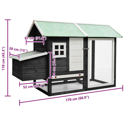 170861 vidaXL Chicken Cage Grey 170x81x110 cm Solid Pine & Fir Wood