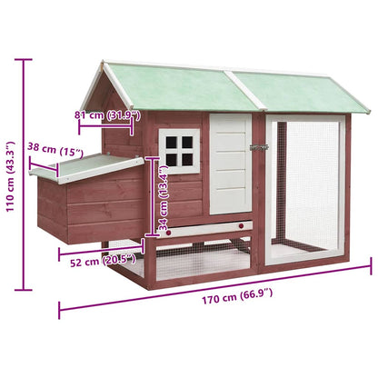 170862 vidaXL Chicken Cage Mocha 170x81x110 cm Solid Pine & Fir Wood