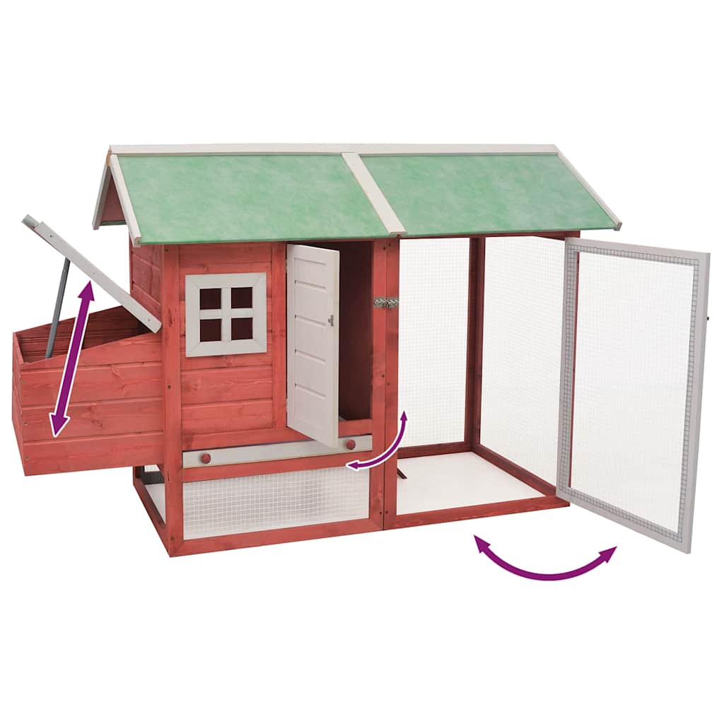 vidaXL Chicken Cage Red 170x81x110 cm Solid Pine & Fir Wood