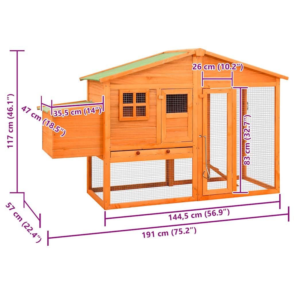 vidaXL Chicken Coop with Nest Box Solid Fir Wood
