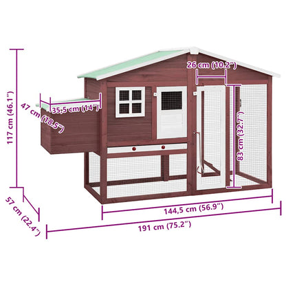 vidaXL Chicken Coop with Nest Box Mocha and White Solid Fir Wood
