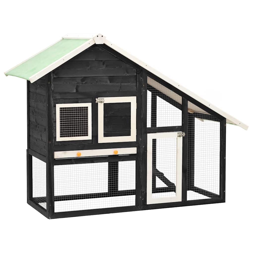 170869 vidaXL Rabbit Hutch Grey and White 140x63x120 cm Solid Firwood