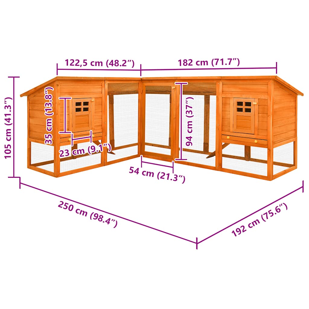 vidaXL Outdoor Rabbit Hutch with Run Brown Solid Fir Wood