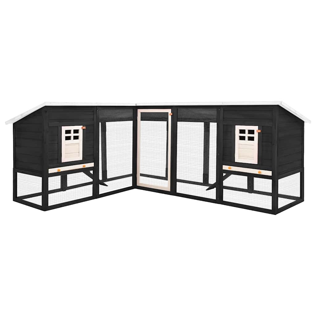 vidaXL Outdoor Rabbit Hutch with Run Grey and White Solid Fir Wood