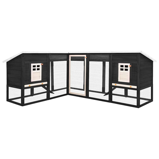 vidaXL Outdoor Rabbit Hutch with Run Grey and White Solid Fir Wood