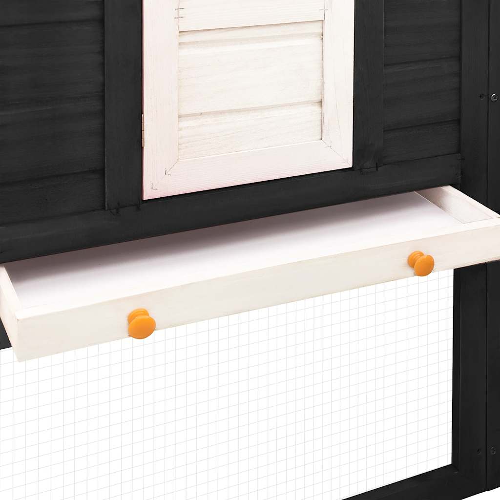 vidaXL Outdoor Rabbit Hutch with Run Grey and White Solid Fir Wood
