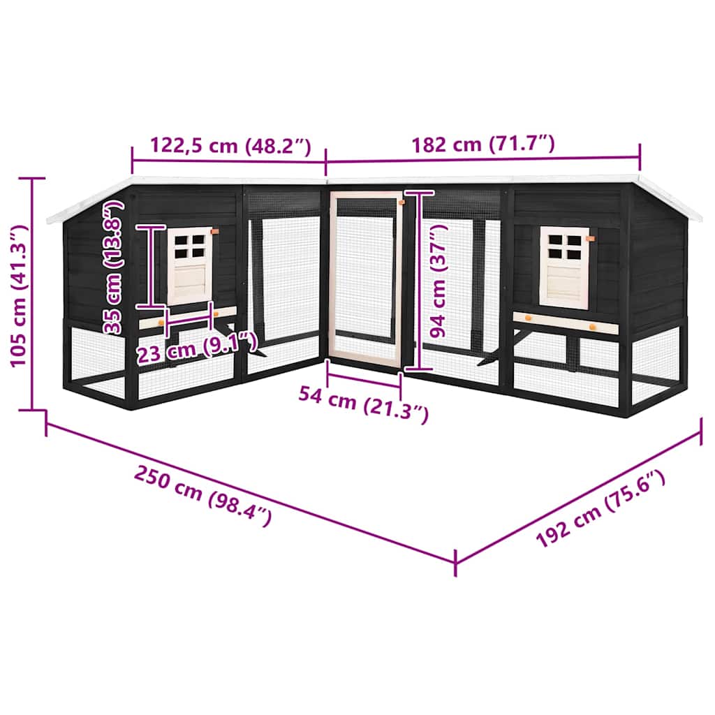 vidaXL Outdoor Rabbit Hutch with Run Grey and White Solid Fir Wood