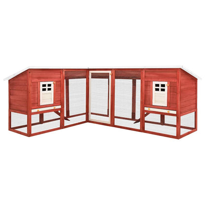 170875 vidaXL Outdoor Rabbit Hutch with Run Red and White Solid Fir Wood