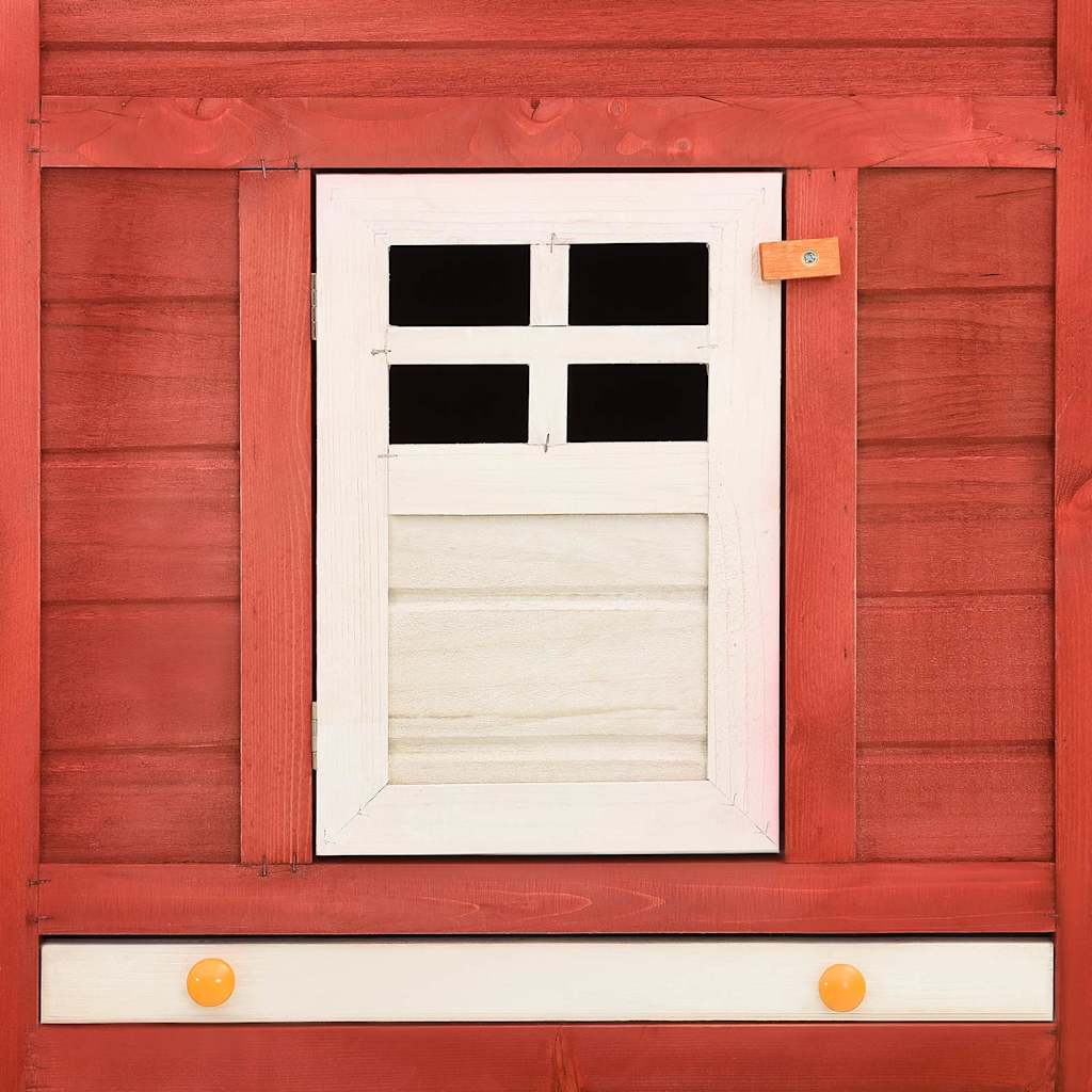 vidaXL Outdoor Rabbit Hutch with Run Red and White Solid Fir Wood