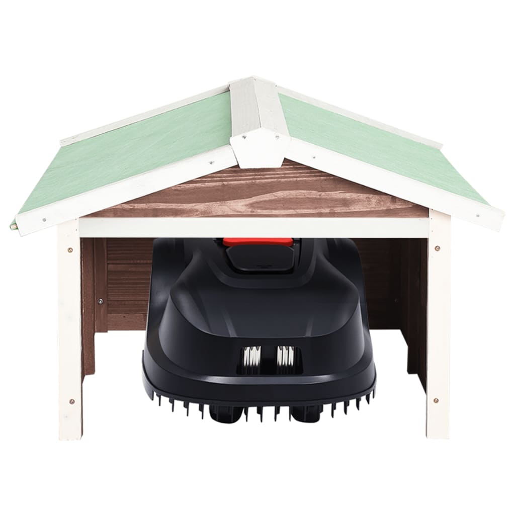 170880 vidaXL Robotic Lawn Mower Garage 72x87x50 cm Mocca and White Firwood