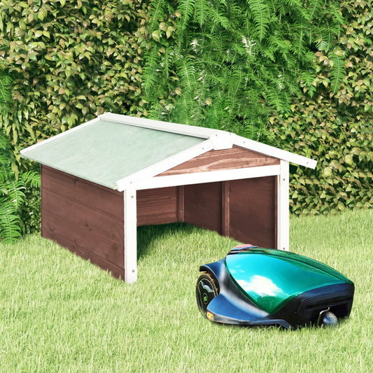 170880 vidaXL Robotic Lawn Mower Garage 72x87x50 cm Mocca and White Firwood