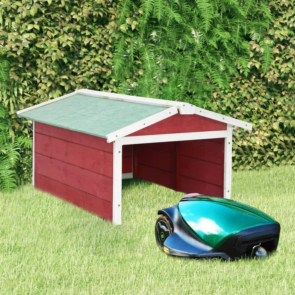 vidaXL Robotic Lawn Mower Garage 72x87x50 cm Red and White Firwood