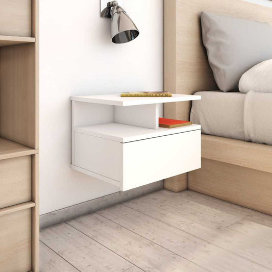 vidaXL Floating Nightstand | White | Engineered wood | Compact