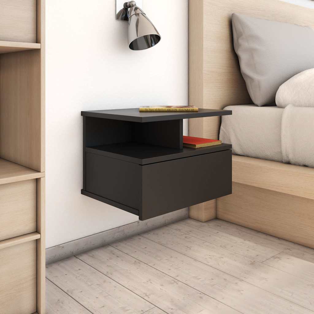 800407 vidaXL Floating Nightstand Black 40x31x27 cm Engineered Wood