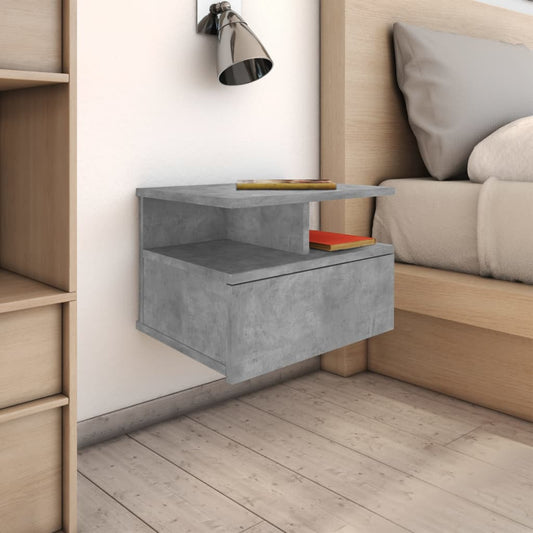 vidaXL Floating Nightstand | Concrete Grey | Engineered Wood | Compact