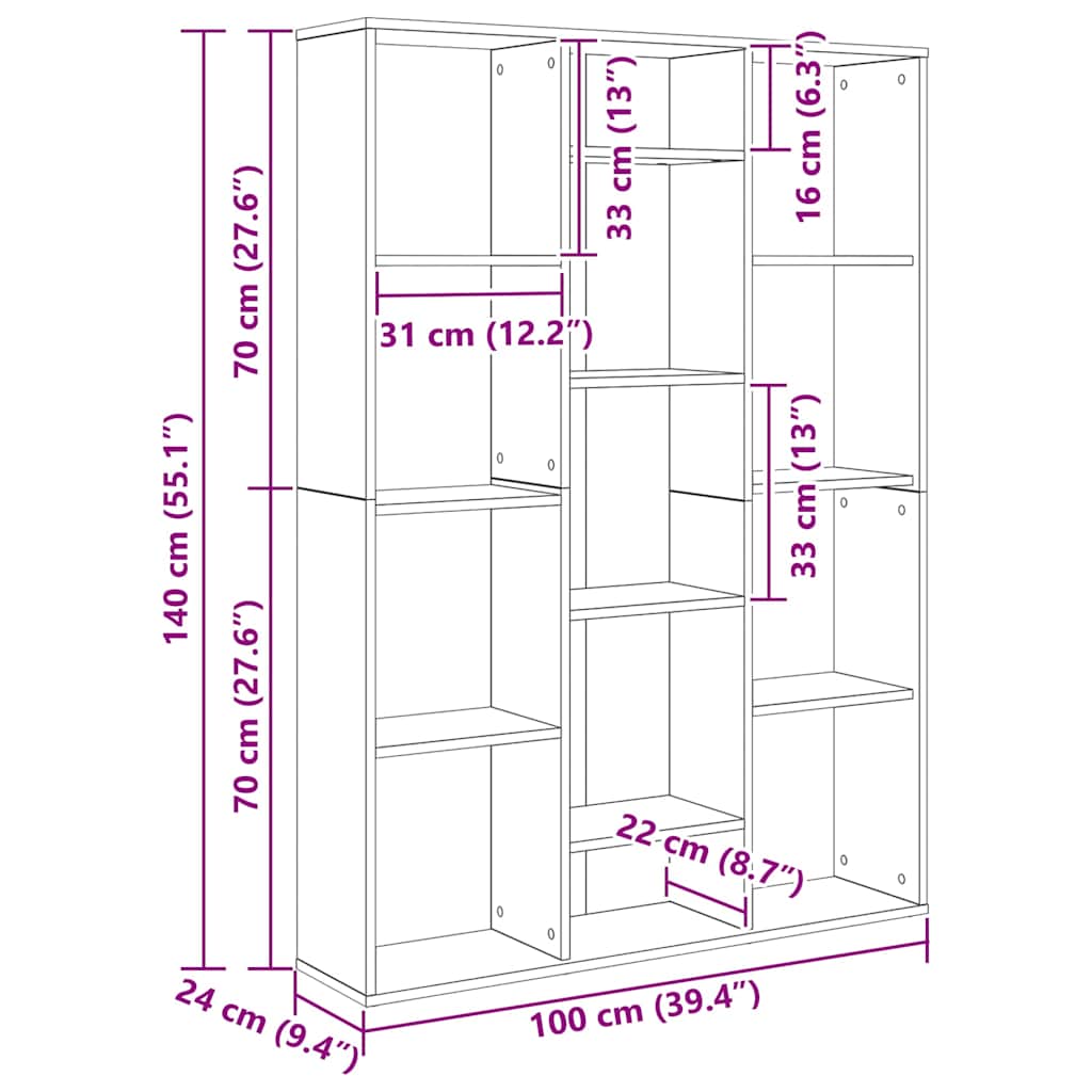 vidaXL Room Divider/Book Cabinet Concrete Grey 100x24x140 cm