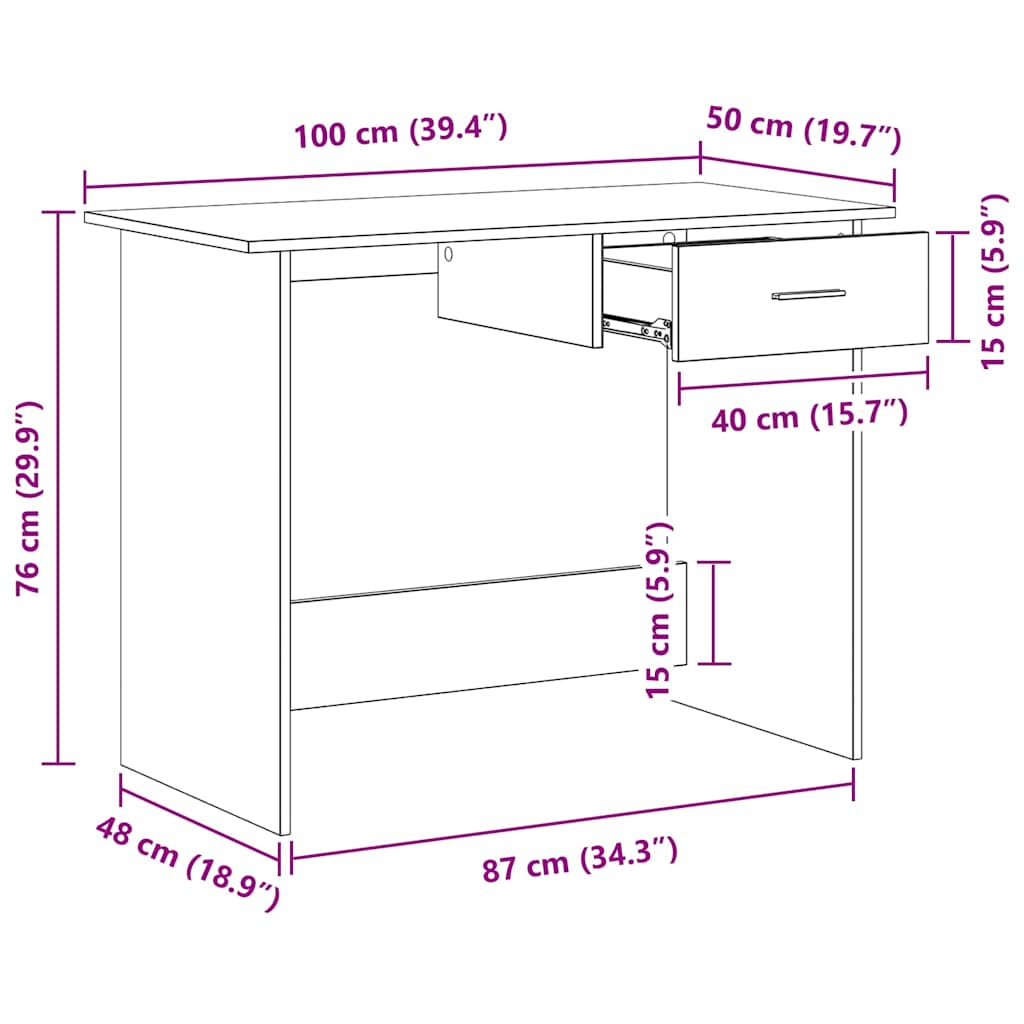 vidaXL Desk White 100x50x76 cm Engineered Wood