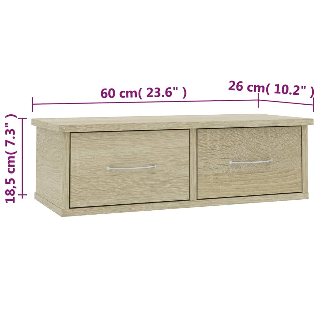 vidaXL Wall-mounted Drawer Shelf Sonoma Oak 60x26x18.5 cm