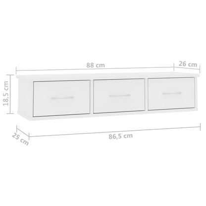 800594 vidaXL Wall-mounted Drawer Shelf White 88x26x18,5 cm Engineered Wood