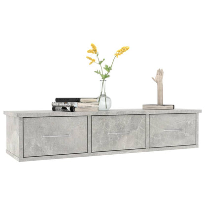 800598 vidaXL Wall-mounted Drawer Shelf Concrete Grey 88x26x18,5 cm Engineered Wood