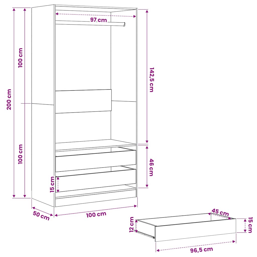 800606 vidaXL Wardrobe Sonoma Oak 100x50x200 cm Engineered Wood