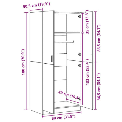 800621 vidaXL Wardrobe White 80x52x180 cm Engineered Wood