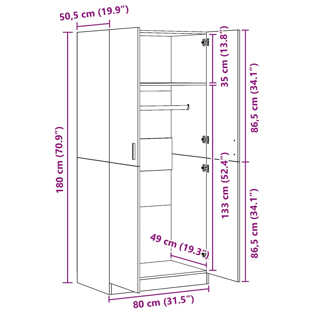 vidaXL Wardrobe | Black | Engineered wood | Compact | Wardrobe | Rectangular