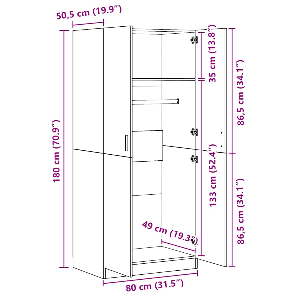 vidaXL Wardrobe | Concrete grey | Engineered wood | Compact | Wardrobe