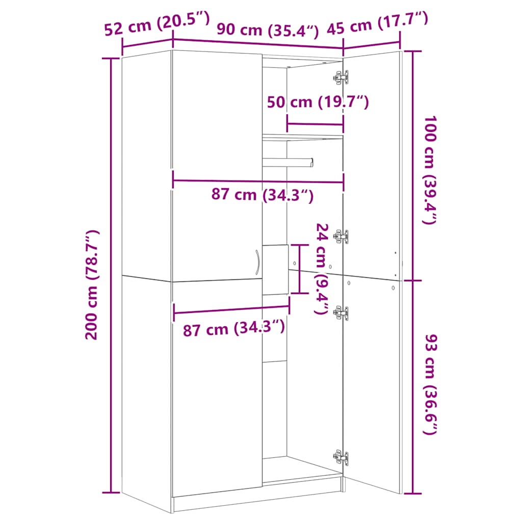 vidaXL Wardrobe | Sonoma Oak | Engineered Wood | Compact | Wardrobe