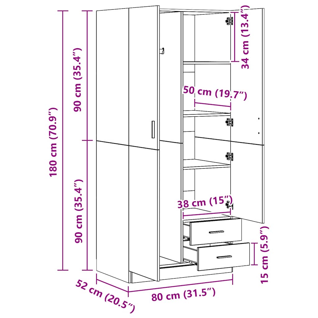 vidaXL Wardrobe White 80x52x180 cm Engineered Wood
