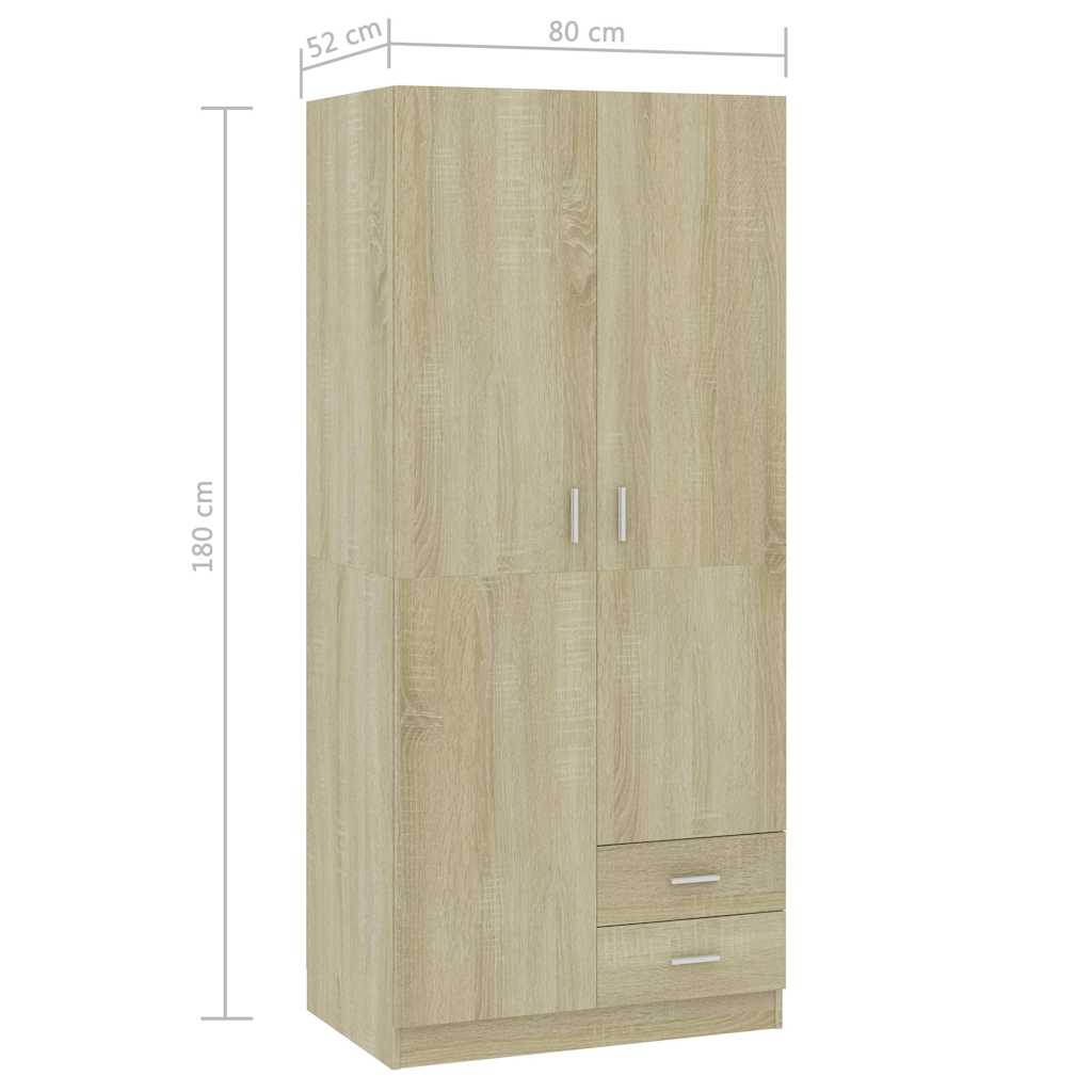 800642 vidaXL Wardrobe Sonoma Oak 80x52x180 cm Engineered Wood