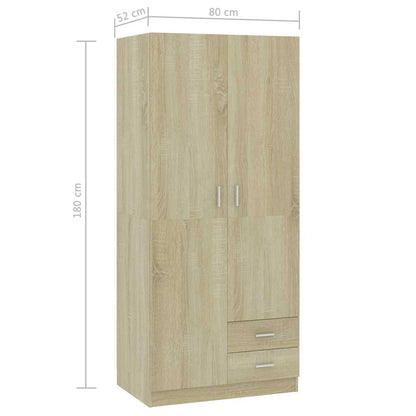 800642 vidaXL Wardrobe Sonoma Oak 80x52x180 cm Engineered Wood
