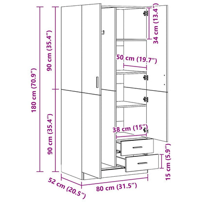 vidaXL Wardrobe | Concrete Grey | Engineered Wood | Compact | Wardrobe