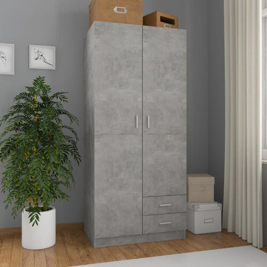 vidaXL Wardrobe Concrete Grey 80x52x180 cm Engineered Wood