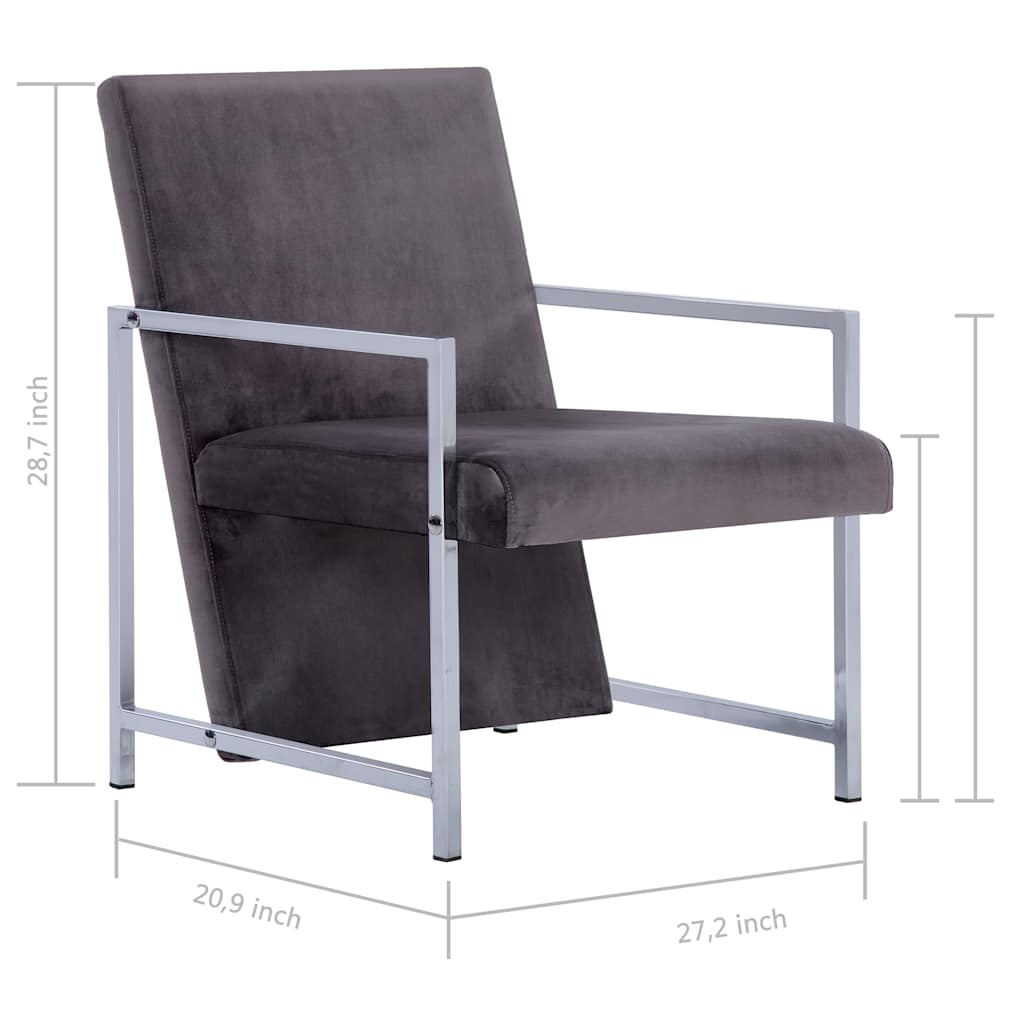 vidaXL Armchair with Chrome Feet Dark Gray Velvet