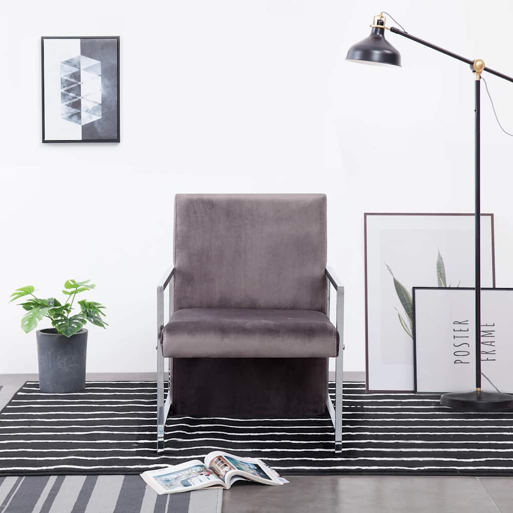 vidaXL Armchair with Chrome Feet Dark Gray Velvet