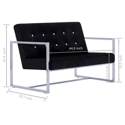 vidaXL 2-Seater Sofa with Armrests Black Chrome and Velvet