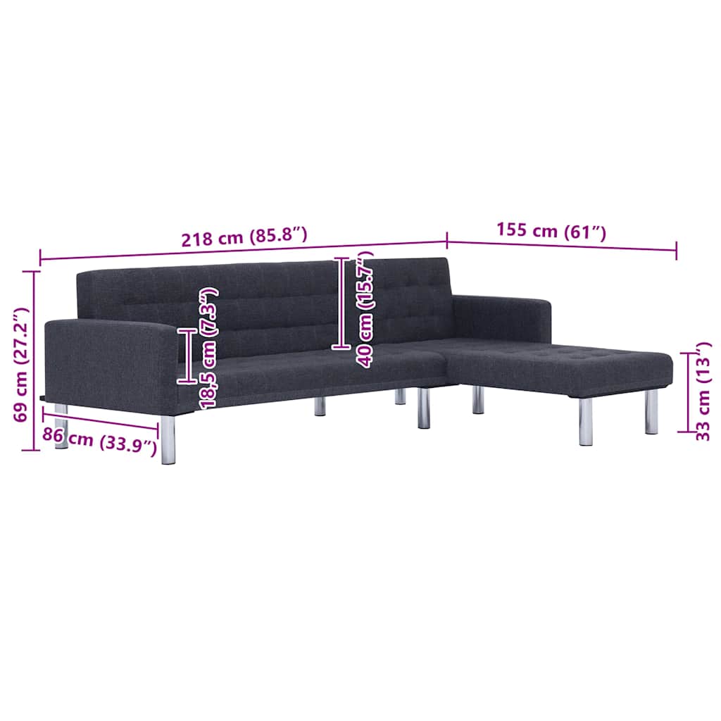 vidaXL L-shaped Sofa Bed Dark grey Polyester