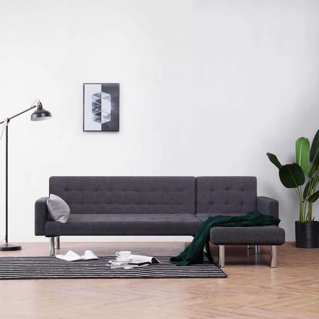 vidaXL L-shaped Sofa Bed Dark grey Polyester