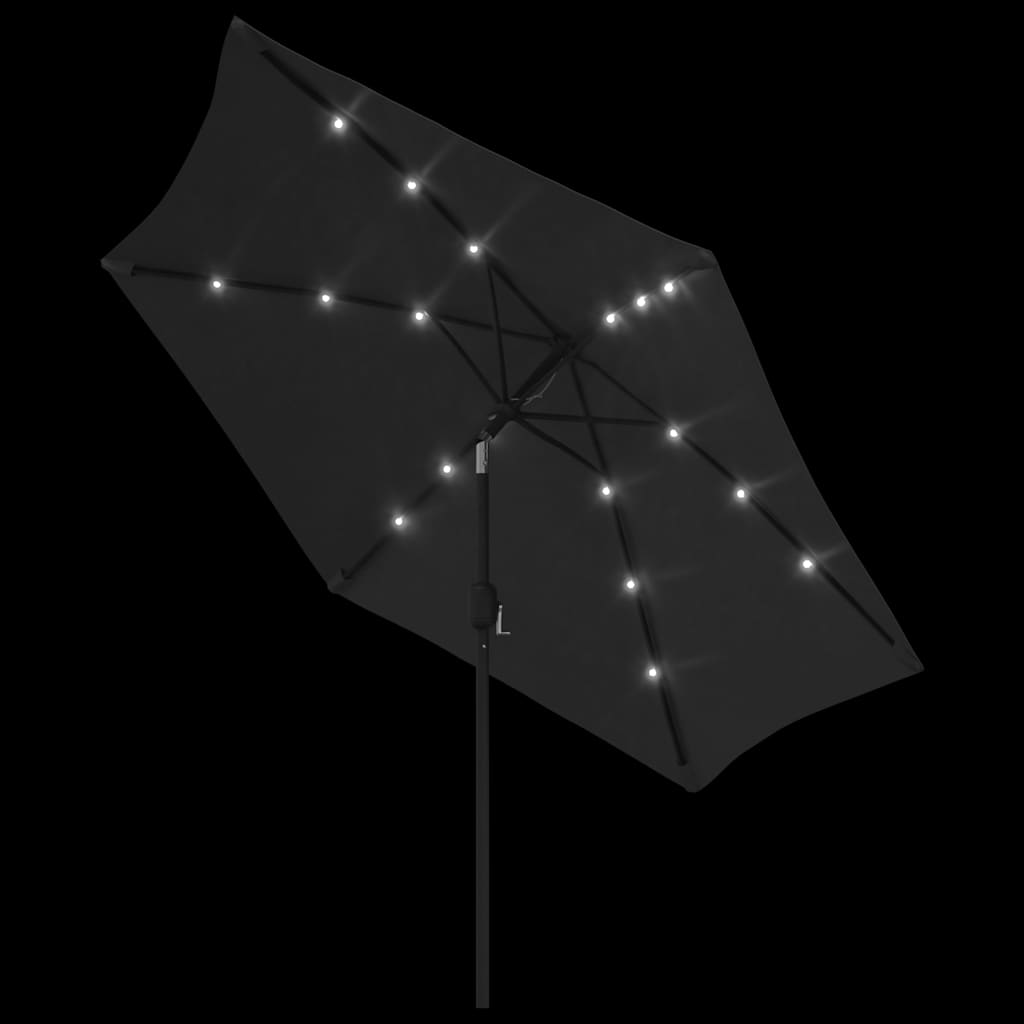 vidaXL Outdoor Parasol with LED Lights and Steel Pole 300 cm Black